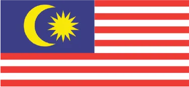 Flag of Malaysia with red and white stripes and a blue canton featuring a crescent and star.